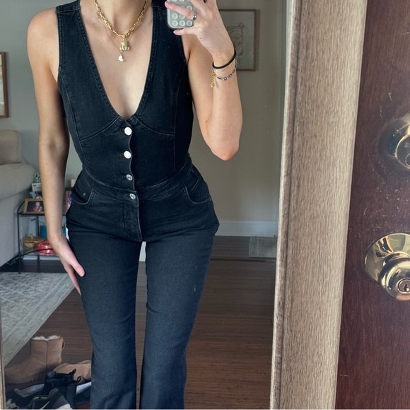 pilcro black denim jumpsuit flare - Picture 4 of 7
